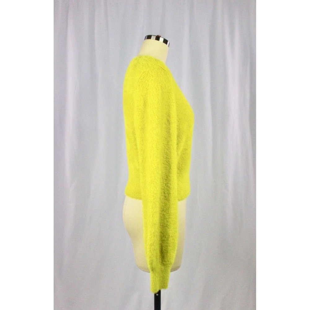 Aritzia SUNDAY BEST Kitten Chartreuse Yellow Fuzzy Knit Cropped Sweater, Size M - Picture 4 of 13